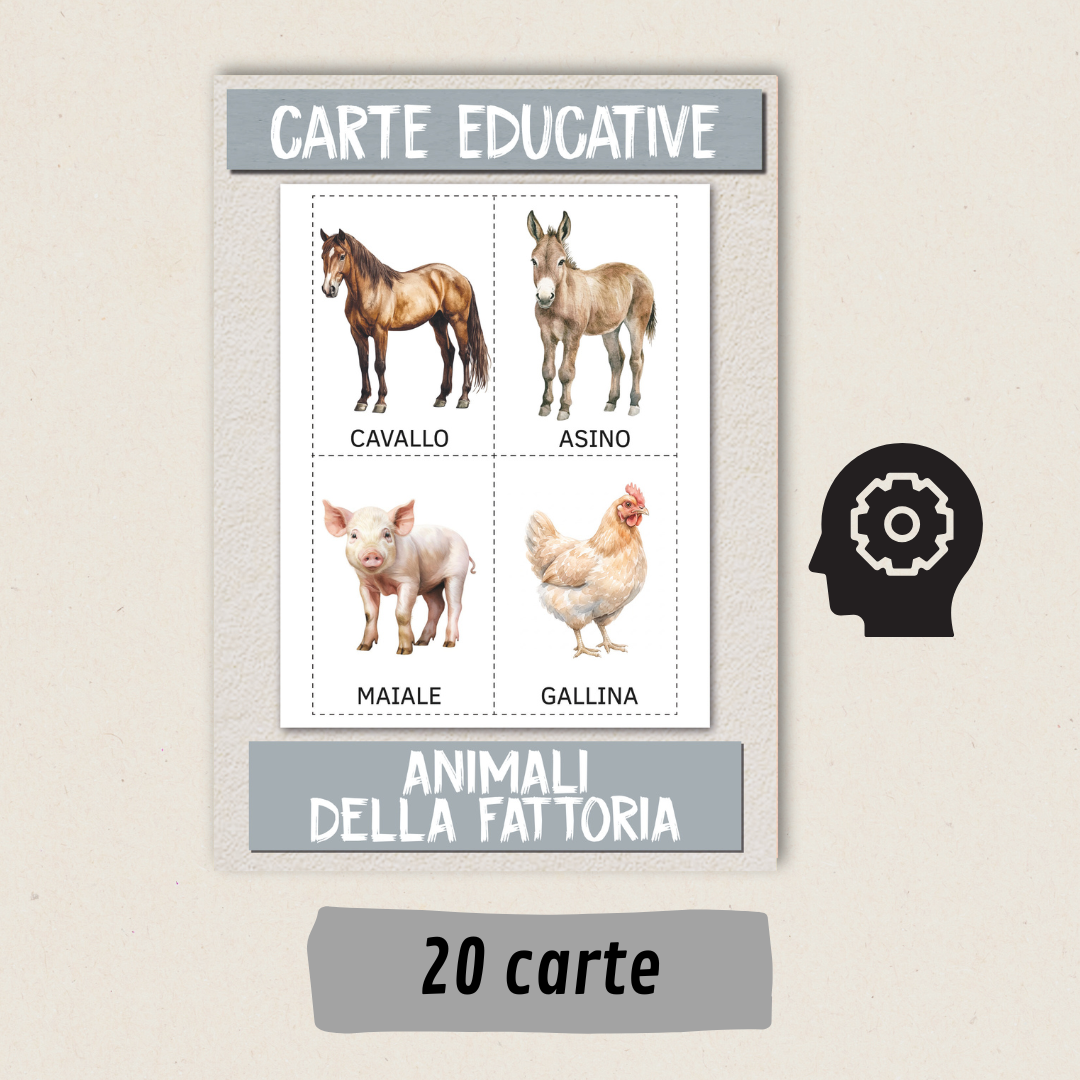 Animali della Fattoria da stampare e ritagliare – Carte Animali Adulti